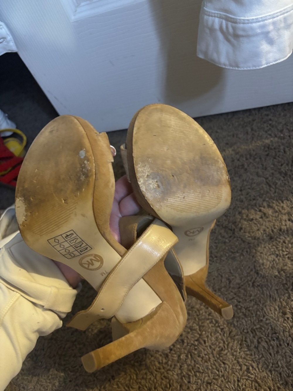 Michael Kors Tan Suede Block Heel Sandals with Ankle Buckle - Picture 3 of 3